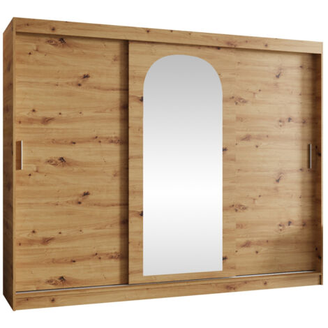 Armoire Hartford 497, Chêne Artisan, 200x250x62cm, Portes d'armoire: Coulissantes, Nombre d'étagères: 5 (1/4)