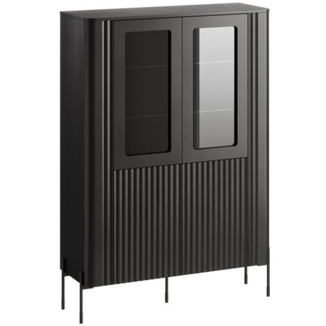 Étagère Nobilitas, Noir, Avec des portes, Fermé, Verre trempé, MDF, Stratifié, Le nombre de portes: 0, Nombre de tiroirs: 0, 160x110x40cm (1/5)
