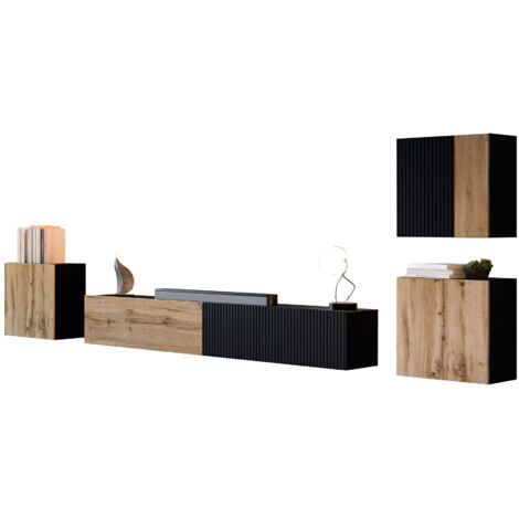 Ensemble de salon Calveru 108, Noir + Chêne wotan (1/5)