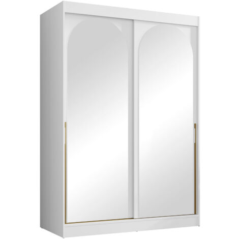 Armoire Toledo 131, Blanc, 216x150x65cm, Portes d'armoire: Coulissantes, Nombre d'étagères: 0 (1/4)
