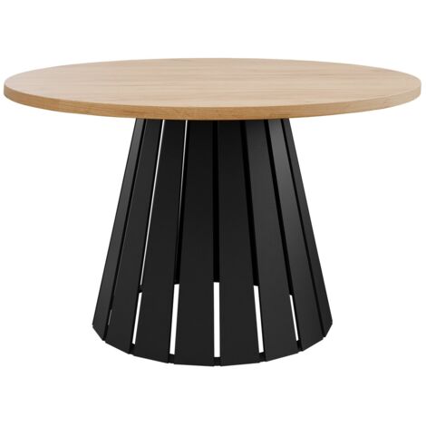 Table basse Oswego 134, Noir + Chêne, 43x0x0cm, Diamètre: 75, Stratifié, Rond (1/3)