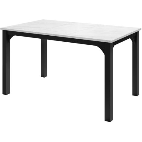 Table Oswego 136, Marbre blanc + Noir, 76x80x140cm, Allongement, Stratifié, Métal (1/4)