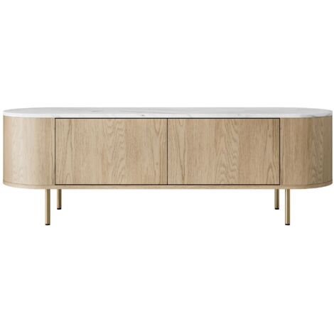 Meuble TV Comfivo Livtena 102, Marbre blanc + Doré, Le nombre de portes: 0, Nombre de tiroirs: 0, 139x45x40cm (1/4)