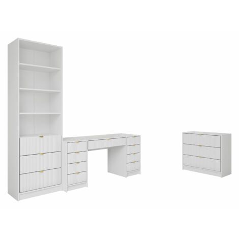 Ensemble de bureau à domicile Comfivo Larmire 121, Blanc, Avec tiroirs, Stratifié, MDF (1/5)