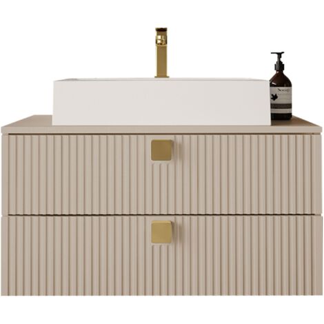 Armoire de salle de bains murale pour lavabo Panium, Brun clair, Murale, Le nombre de portes: 0, 42x80x46cm, Stratifié, MDF, Nombre de tiroirs: 2 (1/5)