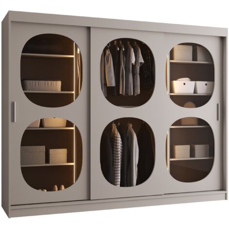 Armoire Hartford 533, Cachemire, 200x250x62cm, Portes d'armoire: Coulissantes, Nombre d'étagères: 9, LED (1/5)