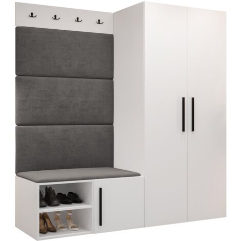 Meuble d'entrée Nitos I, Blanc, 191x164x50cm, Stratifié, Tissu, À poser, Murale (1/5)