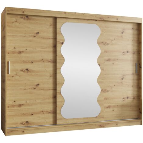 Armoire Hartford 578, Chêne Artisan, 200x250x62cm, Portes d'armoire: Coulissantes, Nombre d'étagères: 9 (1/5)
