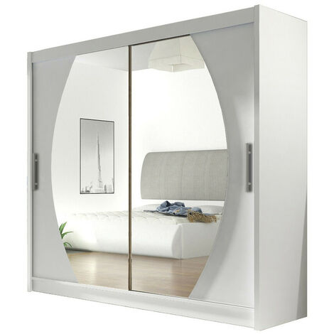 Mirjan24 – Armoire coulissante blanche 215x180x58cm – 2 portes – 5 étagères – Stratifié – Pour rangement optimisé