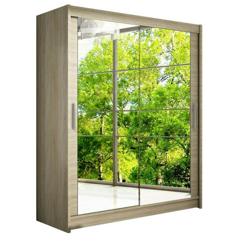 Mirjan24 – Armoire coulissante 200x150x58cm en stratifié Sonoma chêne – 5 étagères – Bords protégés ABS – Fabriquée en Europe