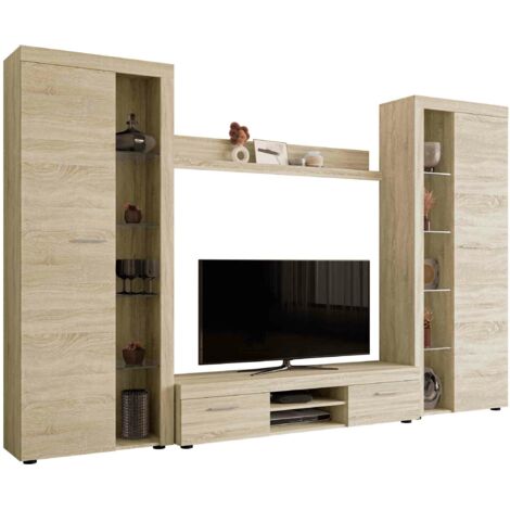 Mirjan24 – Ensemble de meubles de salon 4 pcs – Finition Sonoma chêne – Stratifié et verre – Dimensions table TV 150x41cm (1/5)
