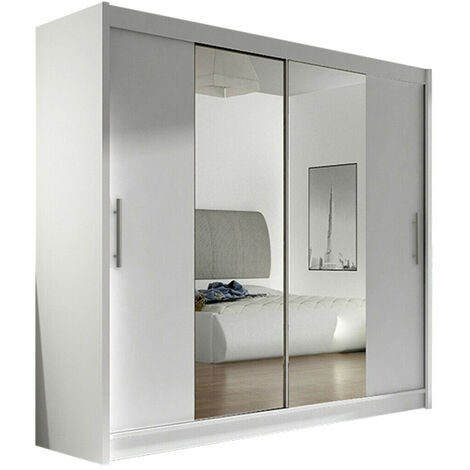 Mobilier1 – Armoire coulissante blanche 215x180x58cm – 2 portes – 5 étagères – Stratifié – Bords protégés ABS – Fabriquée en UE