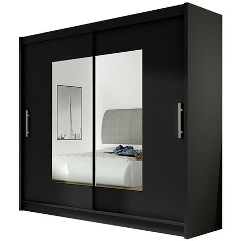 Armoire Closico 106, Noir, 215x180x58cm, Portes d'armoire: Coulissantes, Nombre d'étagères: 5 (1/4)