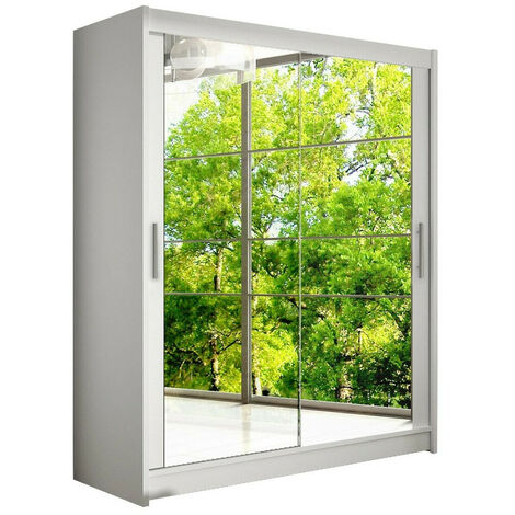 Mirjan24 – Armoire coulissante blanche 200x150x58cm – 2 portes – 5 étagères – Stratifié – Bords protégés par ABS