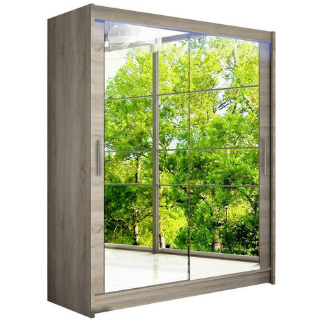 Armoire Closico 127, Truffe chêne, 200x150x58cm, Portes d'armoire: Coulissantes, Nombre d'étagères: 5, LED