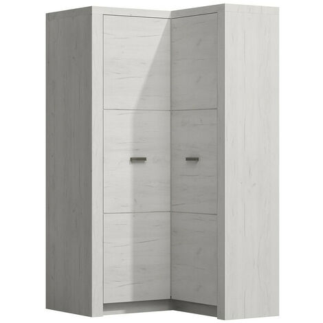 Mobilier1 – Armoire d'angle artisanat blanc 192x106x90cm – 2 portes avec charnières – 5 étagères – Stratifié pour espace optimisé