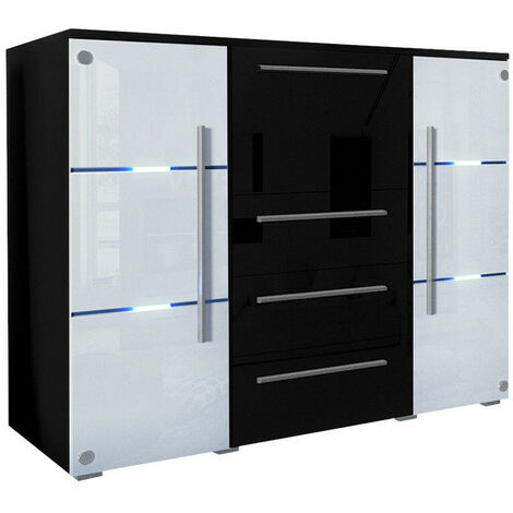 Mobilier1 – Commode Nashville 101 avec 3 tiroirs et 3 portes – Dimensions 115x136x39cm – Éclairage LED intégré – Stratifié et MDF