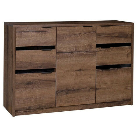 Commode Fivelbo 101, Chêne du Monastery + Noir brillant, Avec tiroirs et portes, Nombre de tiroirs: 4, 90x135x40cm (1/4)