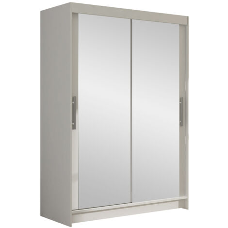Mirjan24 – Armoire coulissante blanche 200x120x58cm – 5 étagères – Stratifié – Pour rangement vêtements et accessoires (1/4)