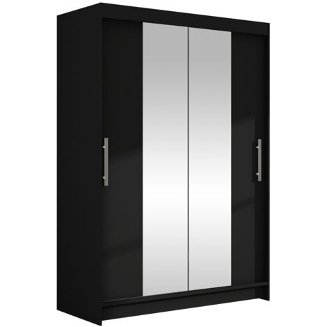 Mirjan24 – Armoire coulissante noire 200x120x58 cm – 2 portes – 5 étagères – Stratifié – Miroir élégant pour rangement moderne