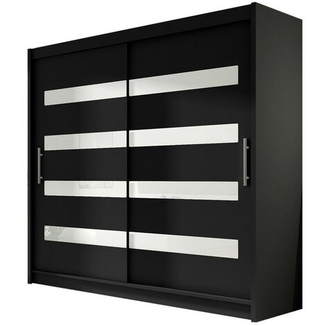 Armoire Closico 156, Noir + Blanc brillant, 215x180x58cm, Portes d'armoire: Coulissantes, Nombre d'étagères: 5 (1/4)