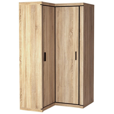 Mobilier1 – Armoire d'angle chêne Sonoma 192x114x100 cm – 2 portes avec charnières – 5 étagères – Optimisation espace pour rangement moderne