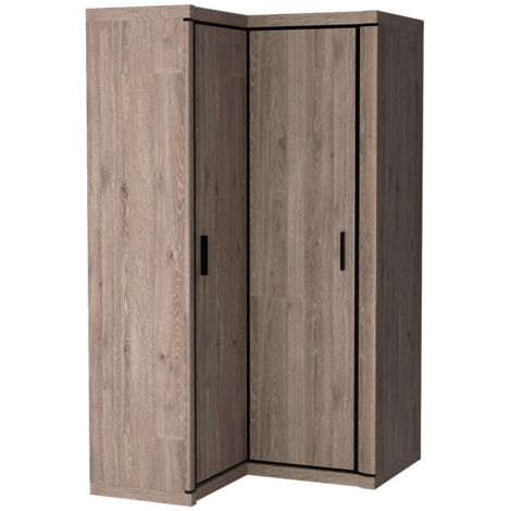 Mobilier1 – Armoire d'angle truffe chêne 192x114x100cm – 2 portes avec charnières – 5 étagères – Stratifié pour usage domestique