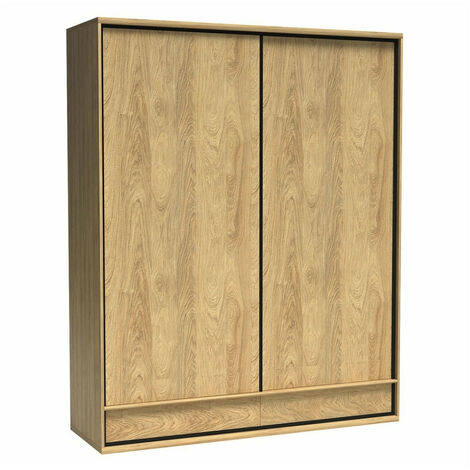 Armoire Etrmoni 109, Clair bois, 221x177x59cm, Portes d'armoire: Glissement, Nombre d'étagères: 0