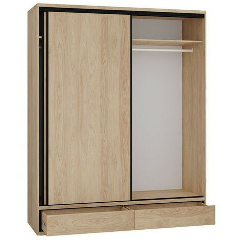 Armoire Etrmoni 109, Clair bois, 221x177x59cm, Portes d'armoire: Glissement, Nombre d'étagères: 0