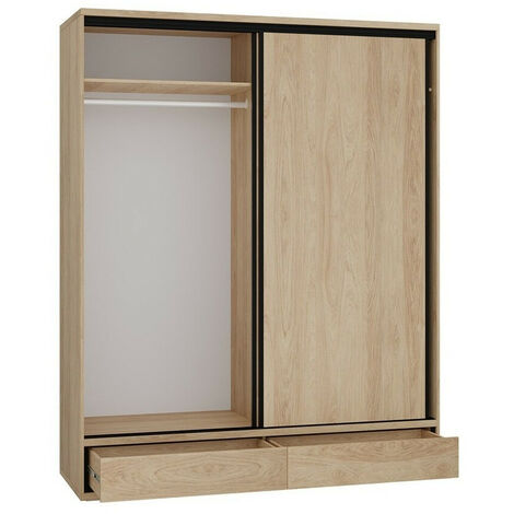 Armoire Etrmoni 109, Clair bois, 221x177x59cm, Portes d'armoire: Glissement, Nombre d'étagères: 0