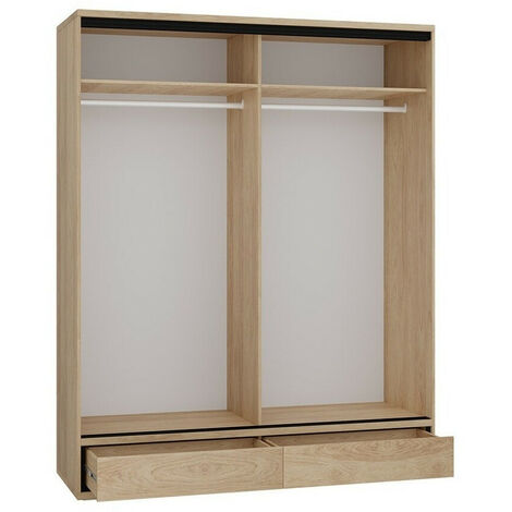 Armoire Etrmoni 109, Clair bois, 221x177x59cm, Portes d'armoire: Glissement, Nombre d'étagères: 0