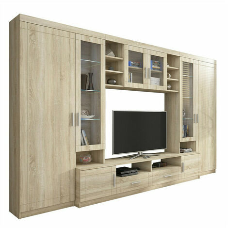 Mobilier1 – Ensemble de meubles de salon Tucson 108 – Chêne Sonoma – Dimensions 198x340x44 cm – Éclairage LED à économie d'énergie