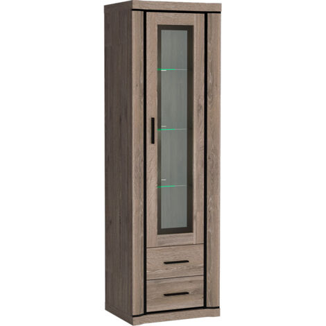 Étagère Lorelie 115, Truffe, Avec des portes, Fermé, Avec tiroirs, Stratifié, Verre trempé, Le nombre de portes: 1, Nombre de tiroirs: 2, 192x58x44cm, LED: Disponible (1/5)