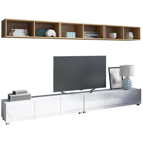 Ensemble de salon Tivdalu 153, Blanc + Blanc brillant + Chêne doré (1/5)