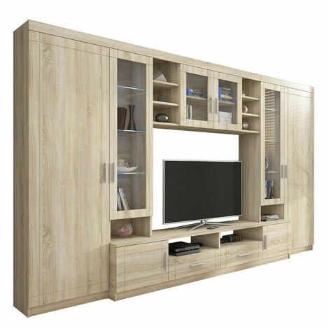 Mobilier1 – Ensemble de meubles de salon Tucson 108 – Chêne Sonoma – Dimensions 198x340x44 cm – Avec table TV intégrée – Conception moderne et durable