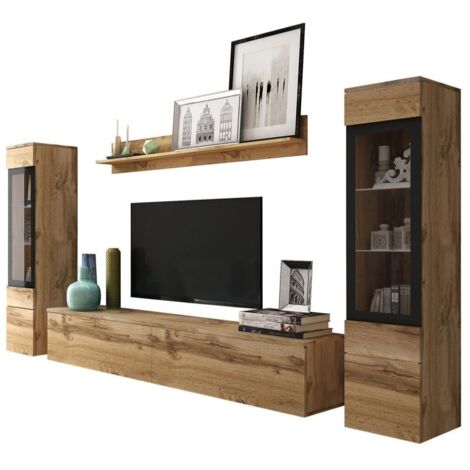Mirjan24 – Ensemble de meubles de salon avec table de TV – Chêne wotan – Stratifié et verre trempé – Dimensions 1320 x 330 mm