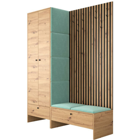Meuble d'entrée Donio III, Chêne Artisan + Manila 11, 206x145x44cm, Tissu, Stratifié, À poser