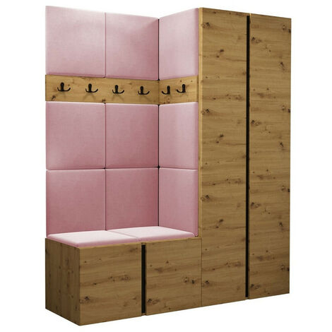 Meuble d'entrée Hartford 266, Chêne Artisan, 186x158x46cm, Tapisserie, Stratifié, À poser, À suspendre