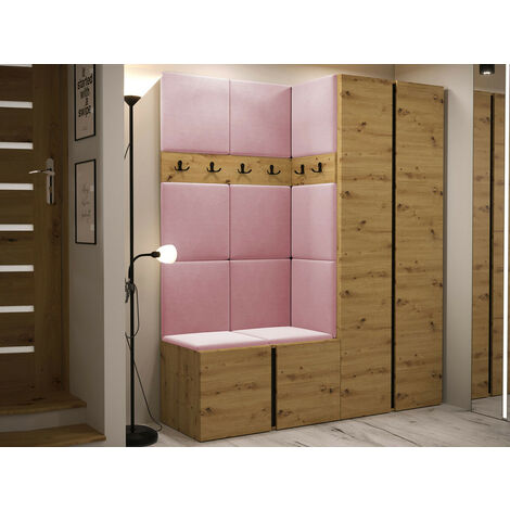 Meuble d'entrée Hartford 266, Chêne Artisan, 186x158x46cm, Tapisserie, Stratifié, À poser, À suspendre