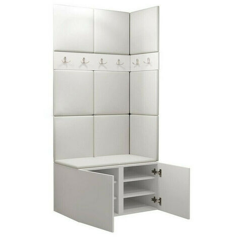 Meuble d'entrée Hartford 264, Blanc, 186x84x46cm, Faux cuir, Tapisserie, À poser, À suspendre