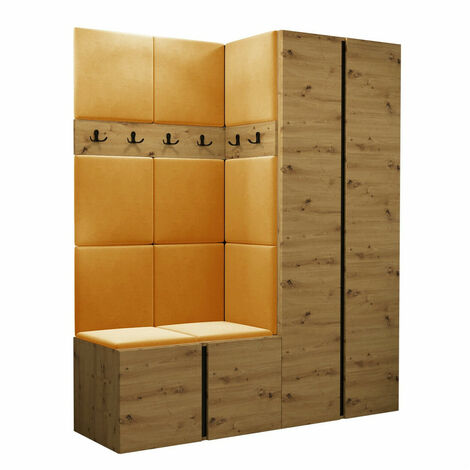 Meuble d'entrée Pinis III, Chêne Artisan, 186x158x46cm, Stratifié, Tissu, À poser, Murale