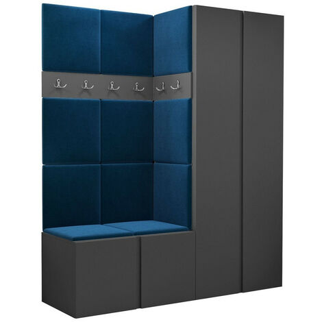 Meuble d'entrée Pinis III, Graphite, 186x158x46cm, Tissu, Stratifié, À poser, Murale