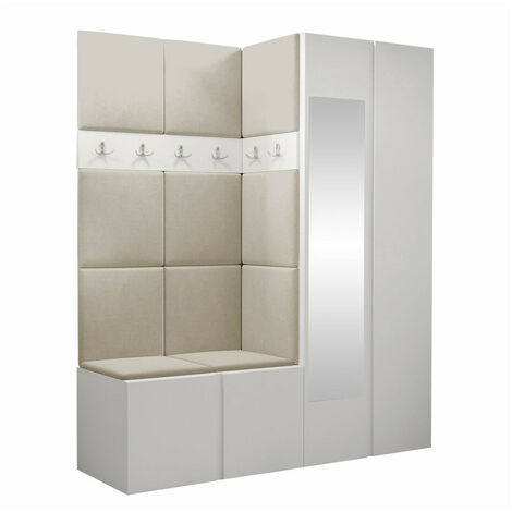 Mobilier1 – Meuble d'entrée Hartford 278 – Ensemble avec miroir – Dimensions 186x158x46cm – Stratifié et tapisserie – Installation suspendue ou posée