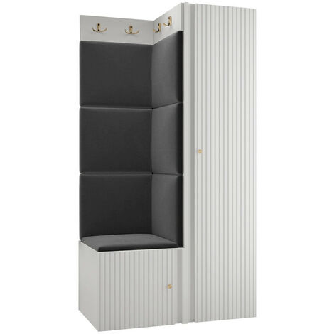Meuble d'entrée Hartford 390, Manila 18, 186x82x46cm, MDF, Stratifié, Tissu, Murale, À poser