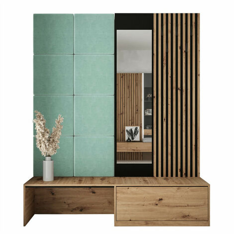 Meuble d'entrée Fabor, Chêne Artisan + Manila 11, 205x172x42cm, Disponible, Tissu, Stratifié, À poser