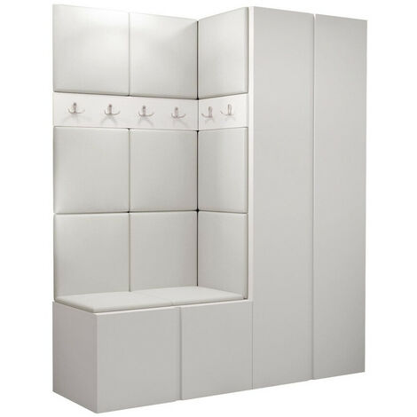 Meuble d'entrée Pinis III, Blanc, 186x158x46cm, Stratifié, Faux cuir, Murale, À poser