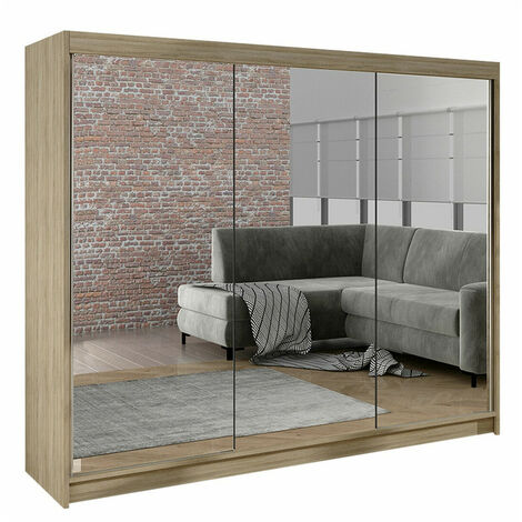 Mirjan24 – Armoire coulissante 3 portes 215x200x58cm – Sonoma chêne stratifié – 9 étagères pour rangement optimisé