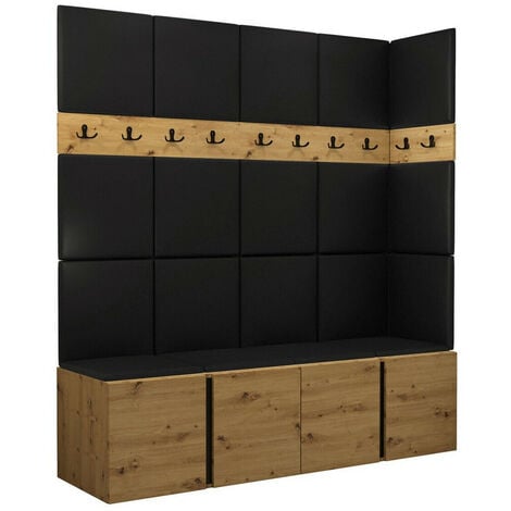 Meuble d'entrée Hartford 265, Chêne Artisan, 186x168x46cm, Stratifié, Faux cuir, À suspendre, À poser