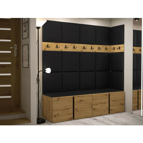 Meuble d'entrée Hartford 265, Chêne Artisan, 186x168x46cm, Stratifié, Faux cuir, À suspendre, À poser