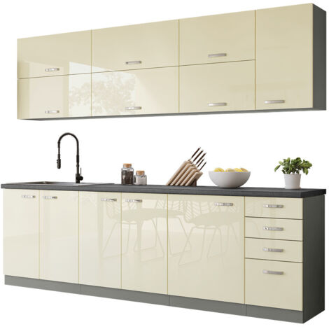 Ensemble de cuisine modulaire Multi Cream 123 , 260x50cm, Stratifié
